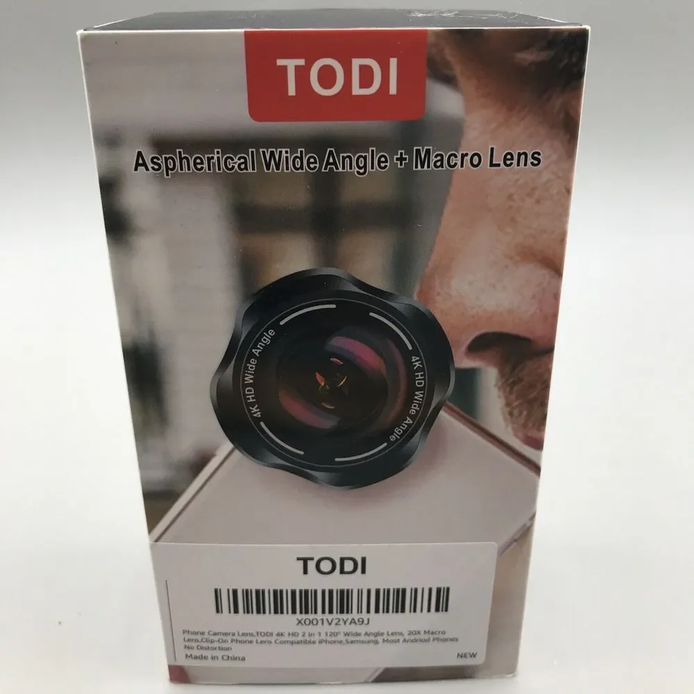 Phone Camera Lens,TODI 4K HD 2 in 1 120degree Wide Angle Lens, 20X Macro Lens,Cl